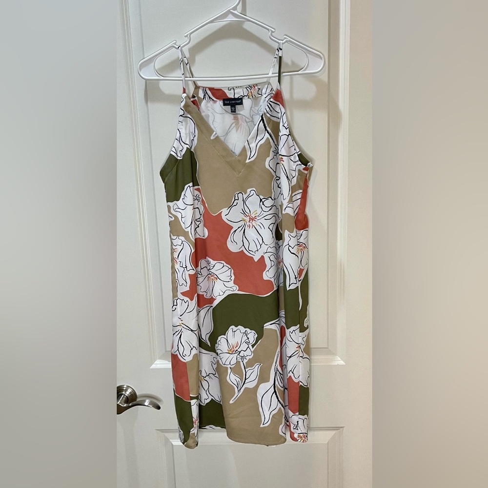The Limited Vintage Floral Spaghetti Strap Dress in Tan and Coral Size XL